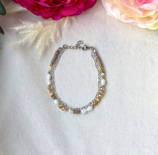 zweigliedriges Perlenarmband "Sina" in brau/silber töne
