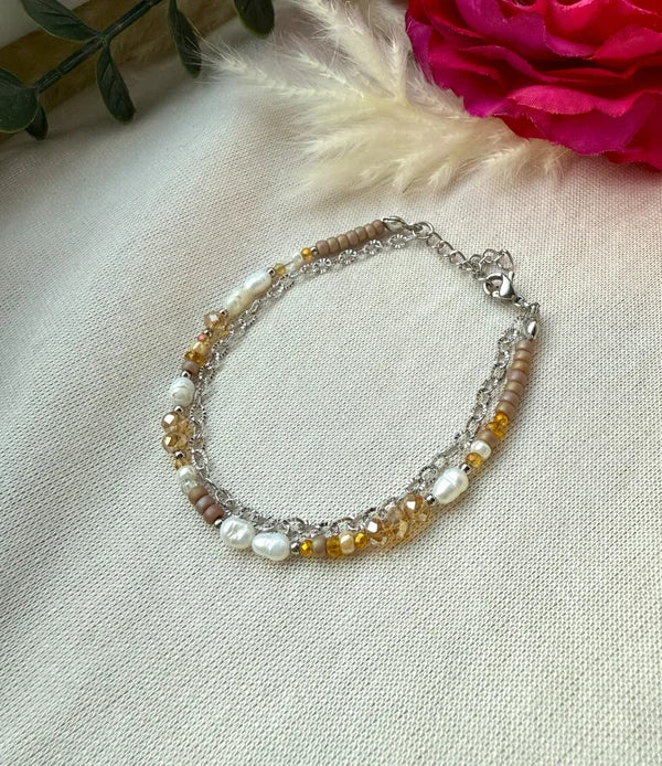 zweigliedriges Perlenarmband "Sina" in brau/silber töne