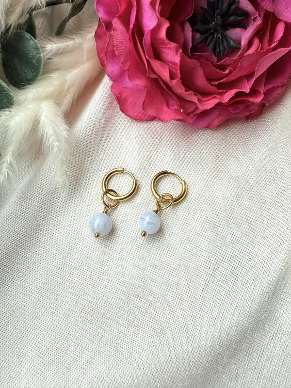 Edelstahl-Ohrringe mit Chalcedon-Perle gold
