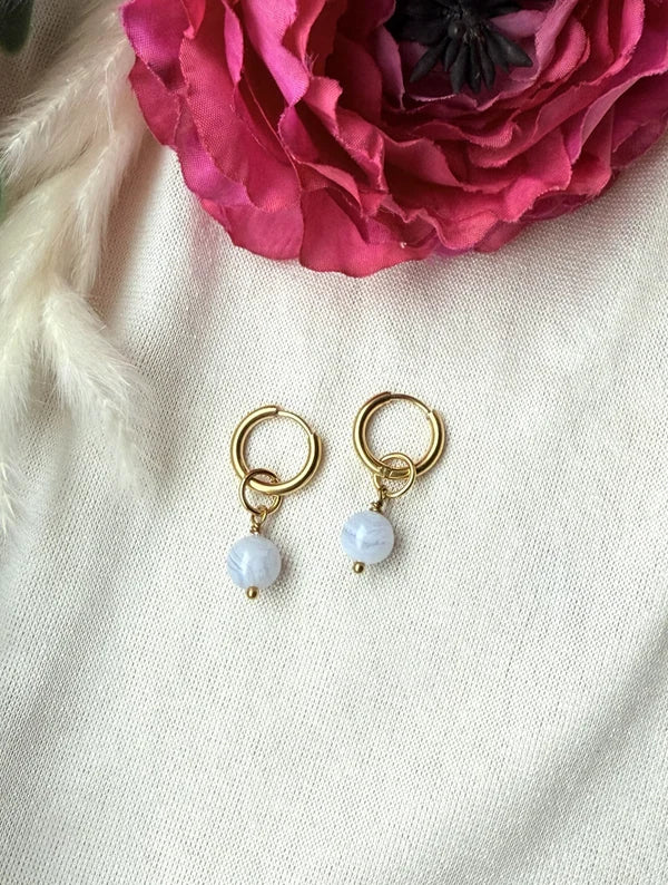 Edelstahl-Ohrringe mit Chalcedon-Perle gold
