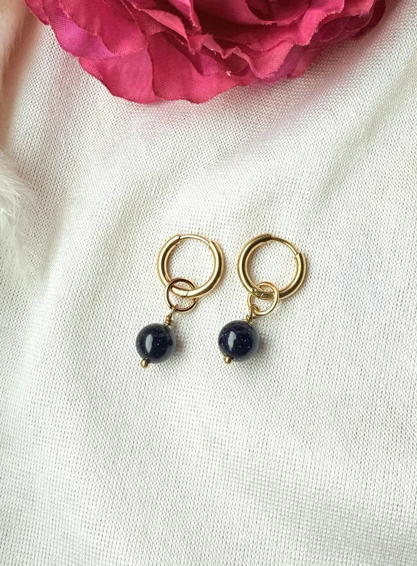 Edelstahl-Ohrringe mit Blaufluss gold