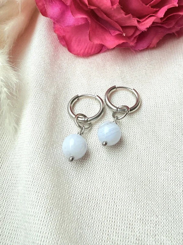 Edelstahl-Ohrringe mit Chalcedon-Perle
