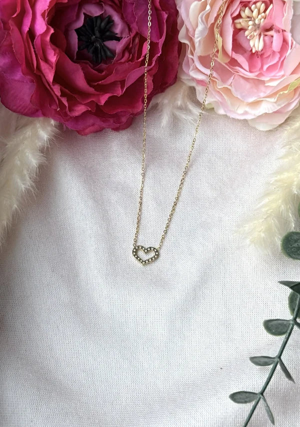Goldene Herzkette Edelstahl mit Glitzersteinen