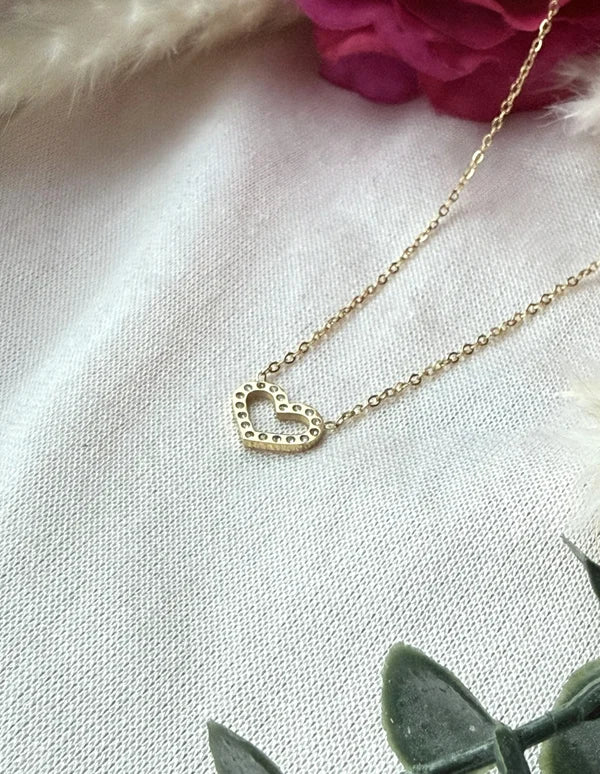 Goldene Herzkette Edelstahl mit Glitzersteinen