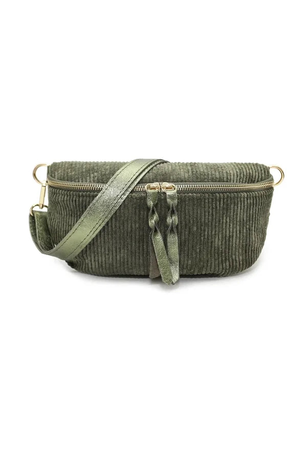 Gürteltasche aus Samtstoff olivgrün — Khaki