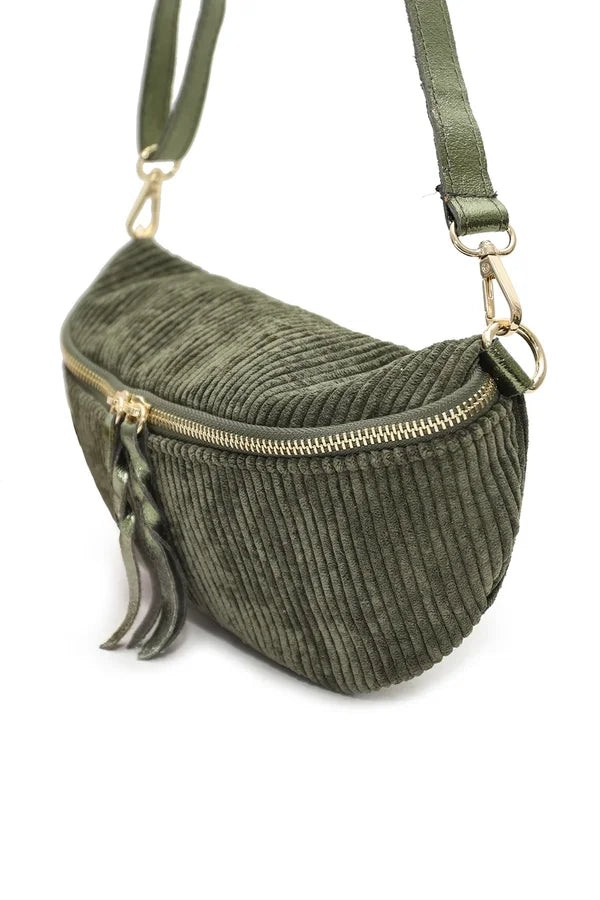 Gürteltasche aus Samtstoff olivgrün — Khaki