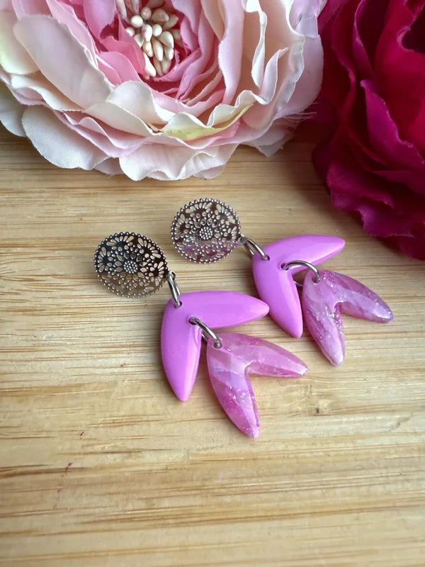 Polymer Clay Ohrringe, Ohrhänger "Rose" rosa/silber